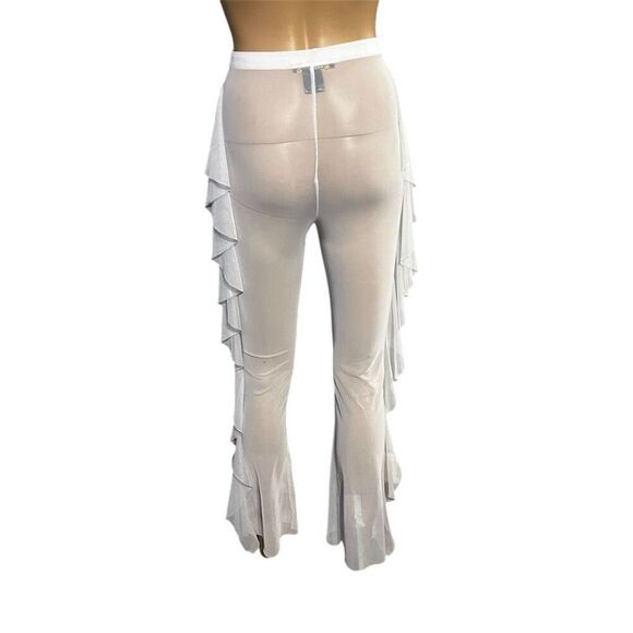 Minette Women's white Sheer Mesh Ruffle Trim Cover Up Pants Sz S - Picture 4 of 4